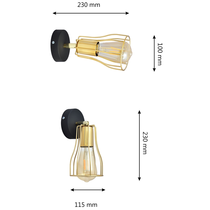 Sieninis akcentinis šviestuvas TUBE 1xE27/15W/230V auksinis/juodas