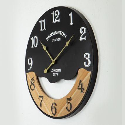 Sieninis laikrodis 1xAA diametras 60 cm juoda/smėlio spalva