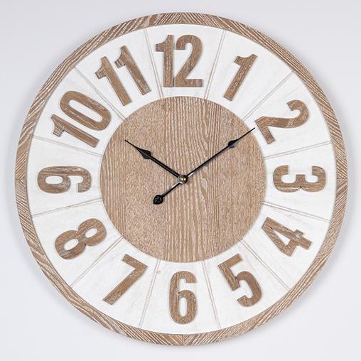 Sieninis laikrodis 1xAA diametras 60 cm smėlio spalva/balta