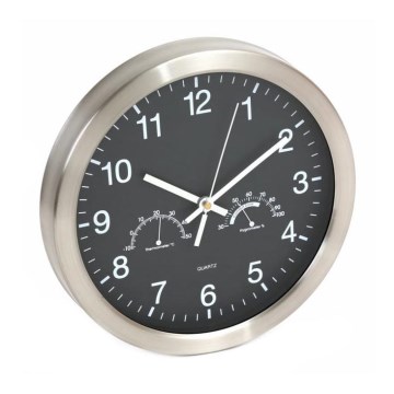 Sieninis laikrodis su termometru ir drėgmės matuokliu 1xAA juodas