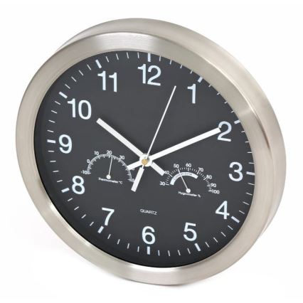 Sieninis laikrodis su termometru ir drėgmės matuokliu 1xAA juodas