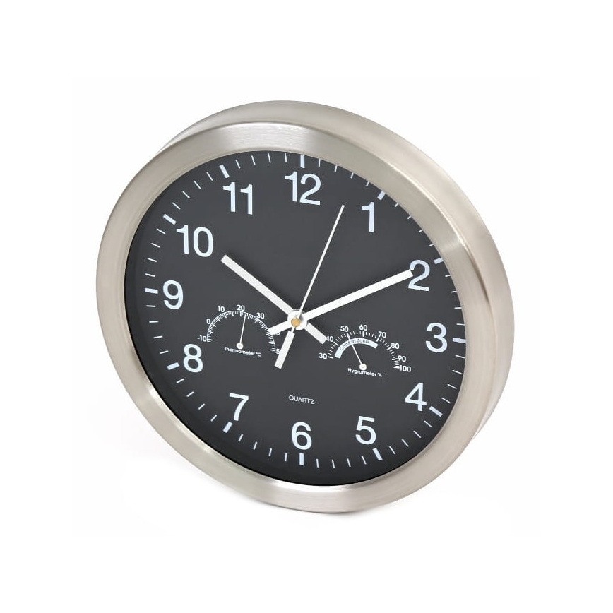 Sieninis laikrodis su termometru ir drėgmės matuokliu 1xAA juodas