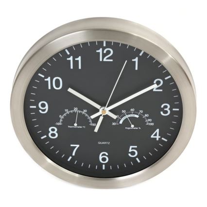 Sieninis laikrodis su termometru ir drėgmės matuokliu 1xAA juodas