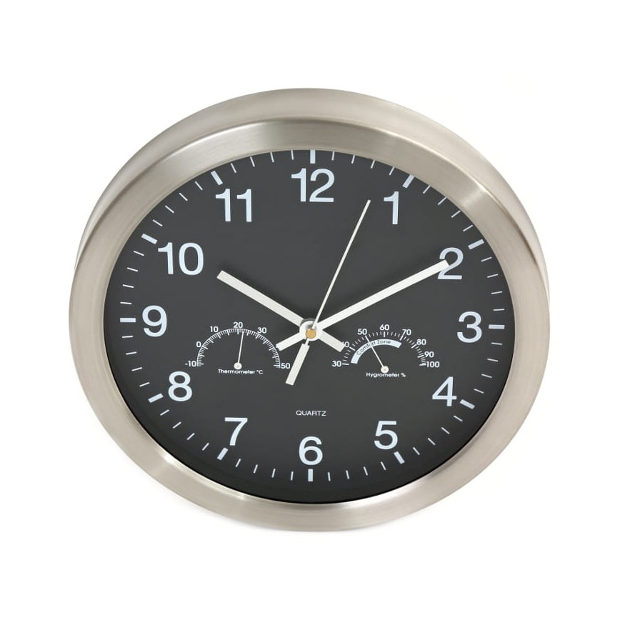 Sieninis laikrodis su termometru ir drėgmės matuokliu 1xAA juodas