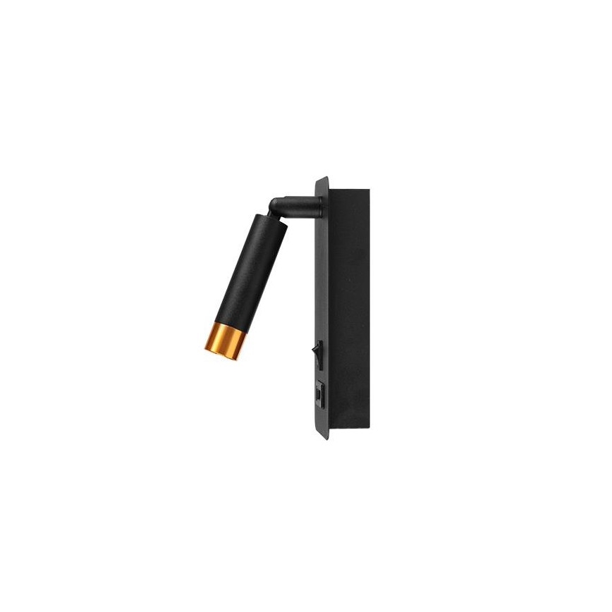 Sieninis prožektorius su USB įkrovikliu 1xG9/35W/230V juoda/auksas