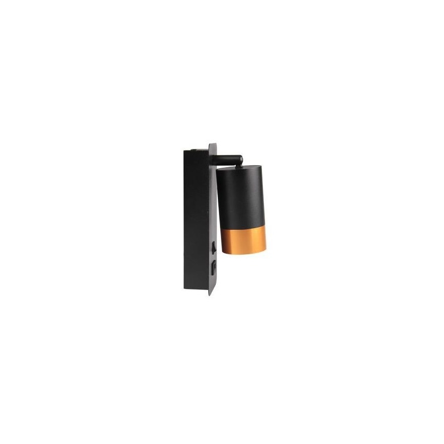 Sieninis prožektorius su USB įkrovikliu 1xGU10/35W/230V juodas/aukso