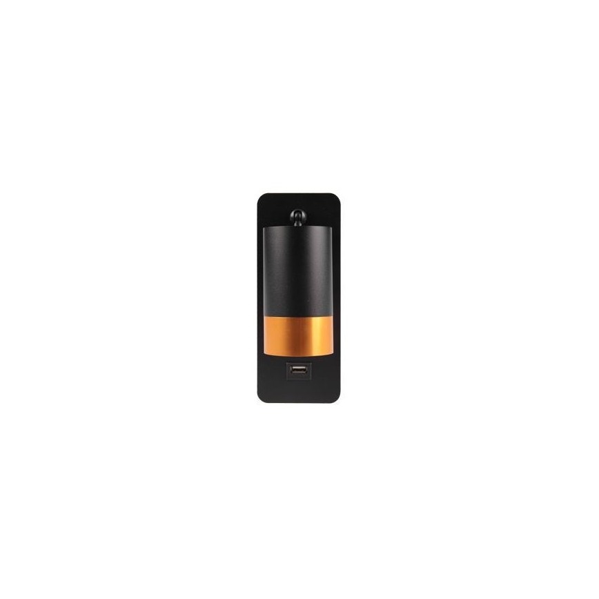 Sieninis prožektorius su USB įkrovikliu 1xGU10/35W/230V juodas/aukso
