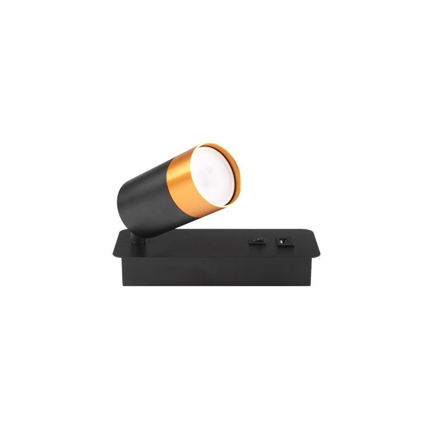 Sieninis prožektorius su USB įkrovikliu 1xGU10/35W/230V juodas/aukso