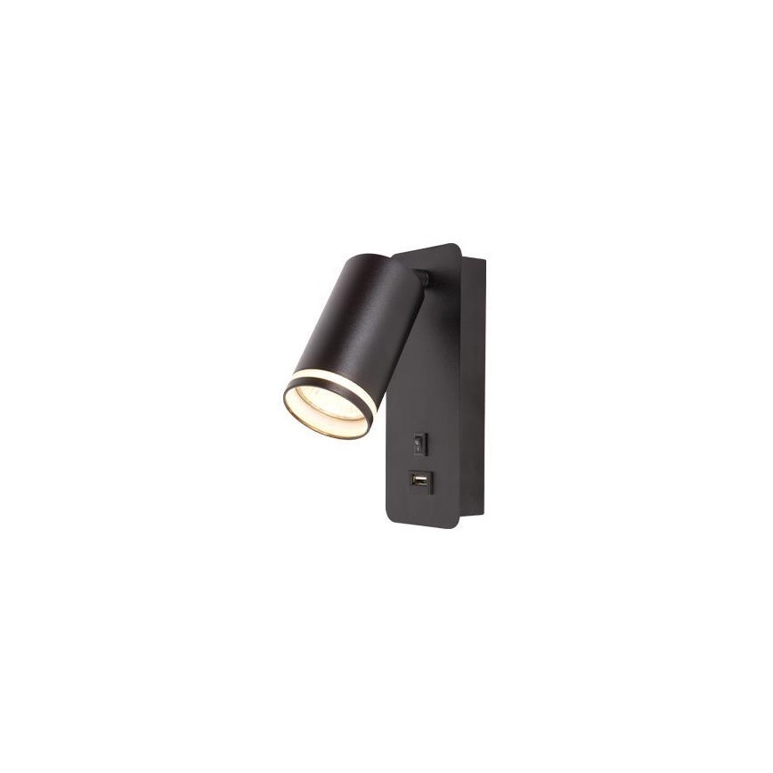 Sieninis prožektorius su USB įkrovikliu 1xGU10/35W/230V juodas