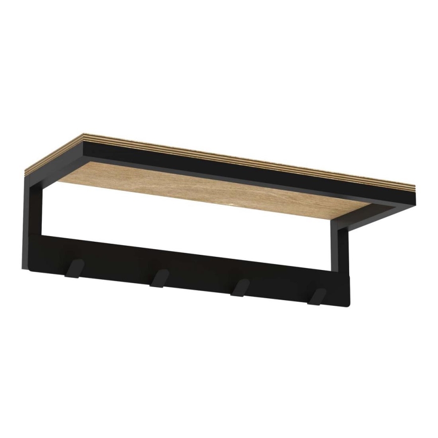 Sieninis rankšluosčių laikiklis su lentyna 10x40 cm juodas