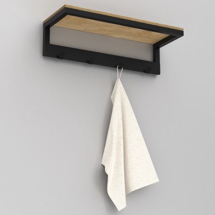 Sieninis rankšluosčių laikiklis su lentyna 10x40 cm juodas