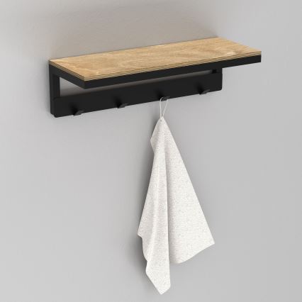 Sieninis rankšluosčių laikiklis su lentyna 10x40 cm juodas