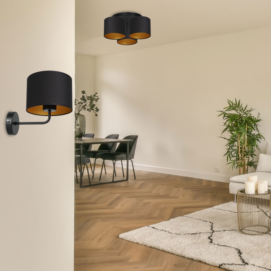 Sieninis šviestuvas ARDEN 1xE27/60W/230V juoda/auksas