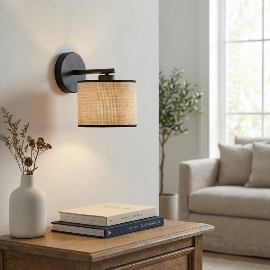 Sieninis šviestuvas ECO 1xE27/15W/230V smėlio spalvos/rotangas