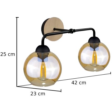 Sieninis šviestuvas MELLE WOOD 2xE27/60W/230V