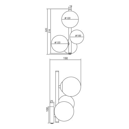 Sieninis šviestuvas MILA 3xG9/9W/230V juoda/pilka