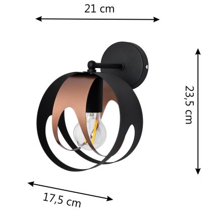 Sieninis šviestuvas MOONLIGHT 1xE27/15W/230V juodas/varinis