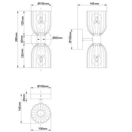 Sieninis šviestuvas PIEGA 2xE14/10W/230V žalvaris/rūkyta juoda