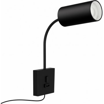 Sieninis šviestuvas PUNTO su USB 1xGU10/9W/230V juodas