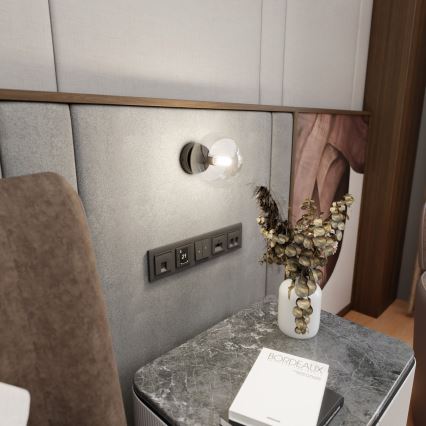 Sieninis šviestuvas ROSSI 1xE14/10W/230V juoda/permatoma