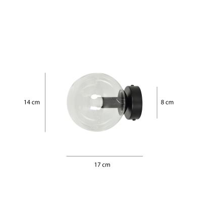Sieninis šviestuvas ROSSI 1xE14/10W/230V juoda/permatoma