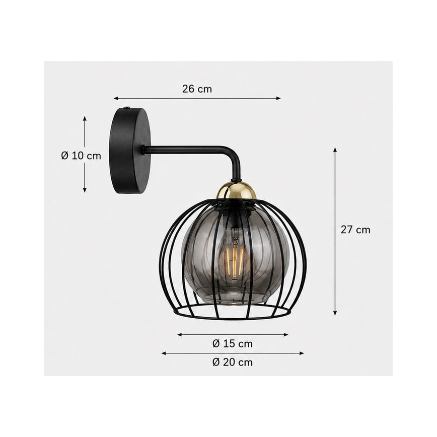 Sieninis šviestuvas SOLO BLACK 1xE27/60W/230V juodas/auksinis
