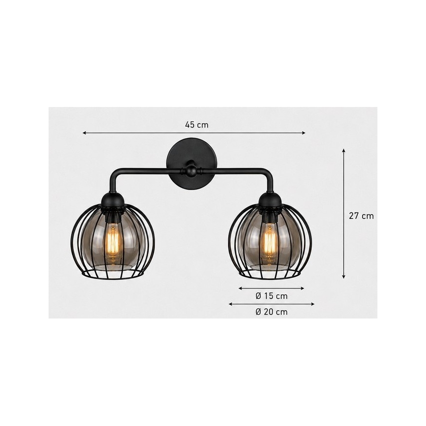 Sieninis šviestuvas SOLO BLACK 2xE27/60W/230V