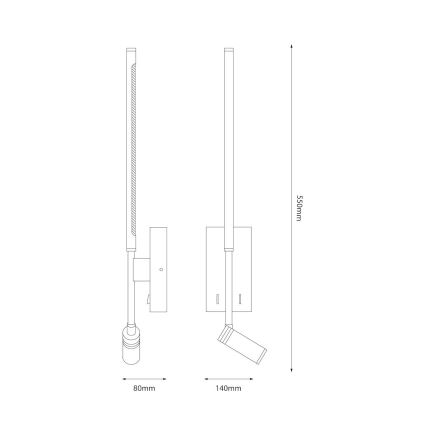 Sieninis šviestuvas TORCH LED/6W/230V + LED/3W, baltas