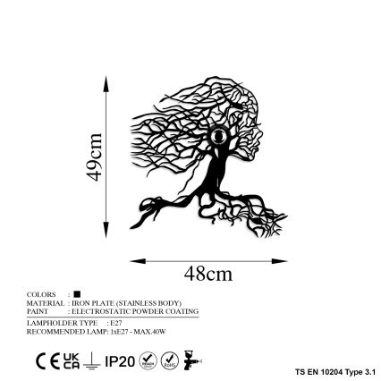 Sieninis šviestuvas TREE WOMAN 1xE27/40W/230V juodas