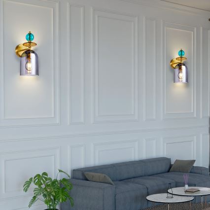 Sieninis šviestuvas TROPEA 1xE27/15W/230V auksinis/mėlynas/dūminė smėlinė/pilka