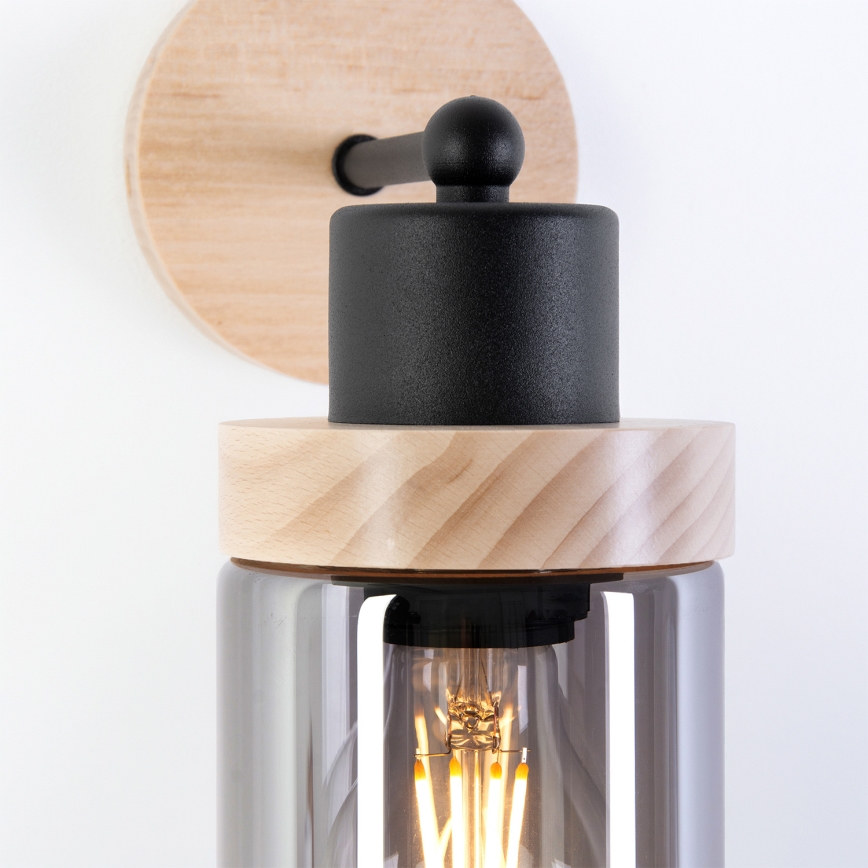 Sieninis šviestuvas WOODNEST 1xE27/15W/230V pušinis/dūminė juoda