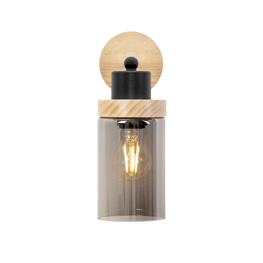 Sieninis šviestuvas WOODNEST 1xE27/15W/230V pušinis/dūminė juoda