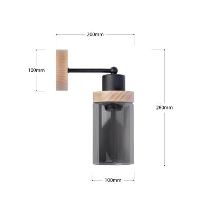 Sieninis šviestuvas WOODNEST 1xE27/15W/230V pušinis/dūminė juoda