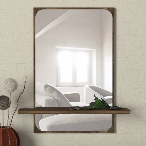 Sieninis veidrodis su lentyna EKOL 70x45 cm rudas