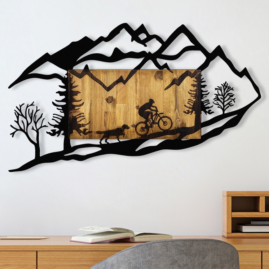 Sienų dekoracija 110x65 cm pasivažinėjimas motociklu medis/metalas
