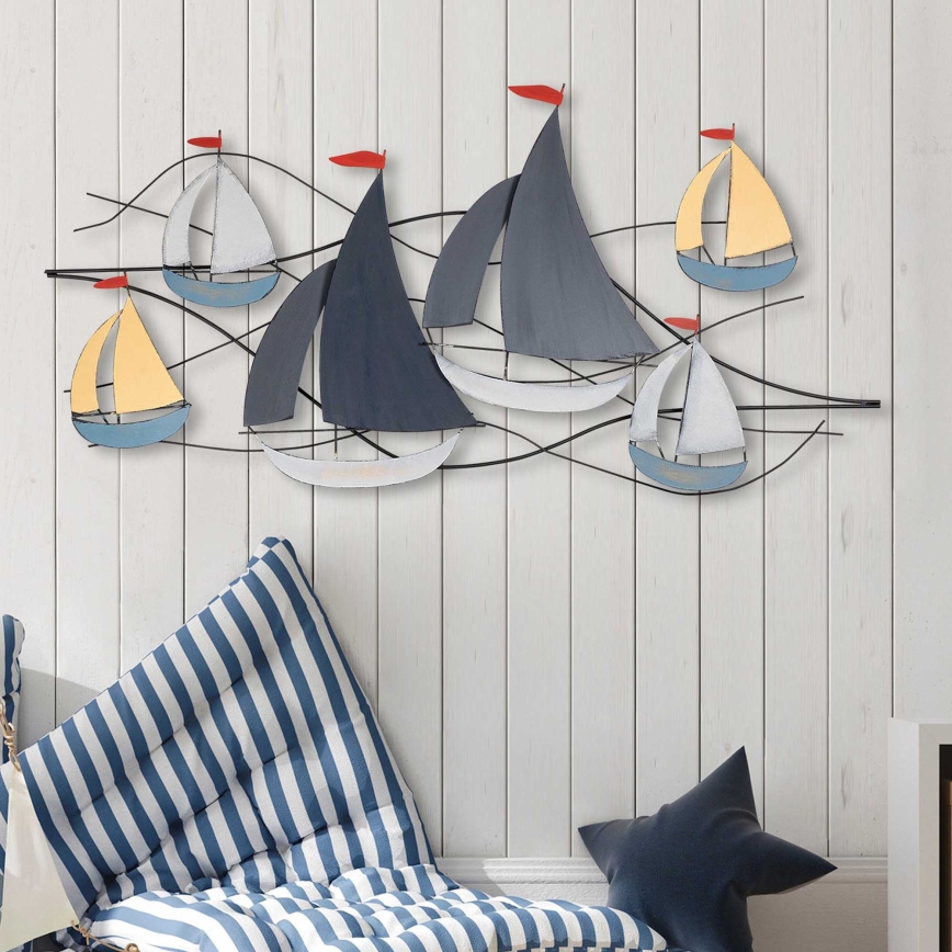 Sienų dekoracija 120x60 cm buriniai laivai metalas
