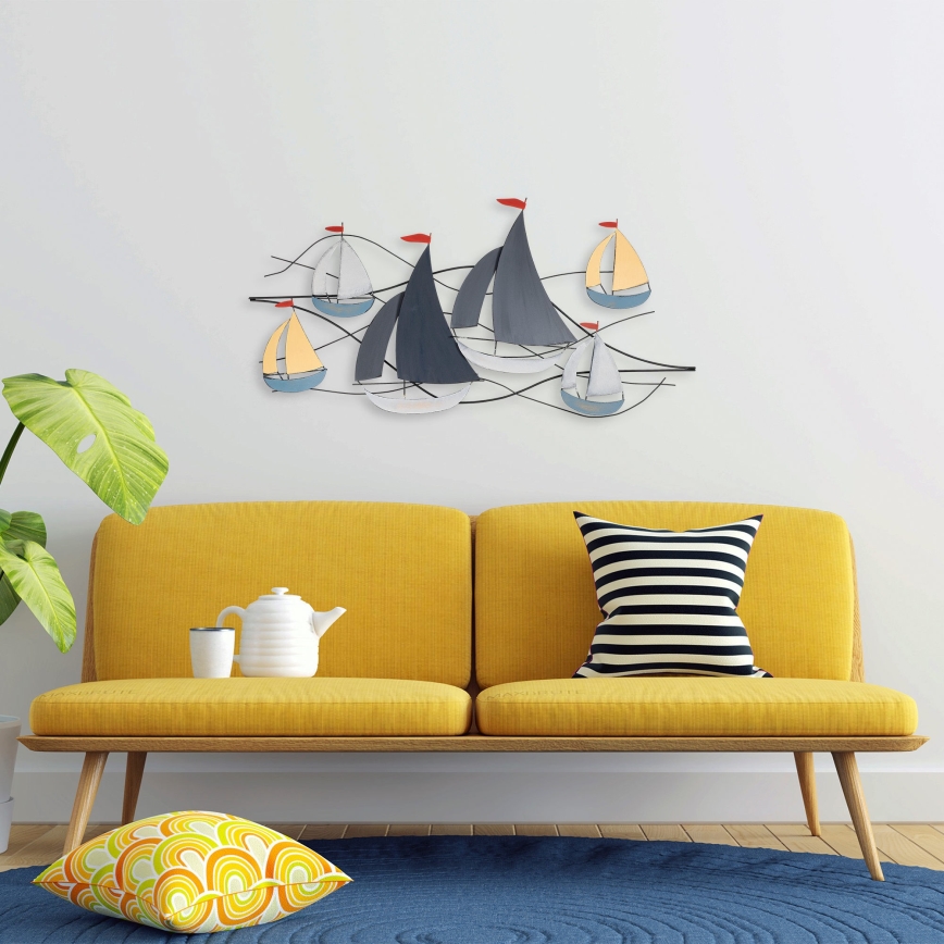 Sienų dekoracija 120x60 cm buriniai laivai metalas