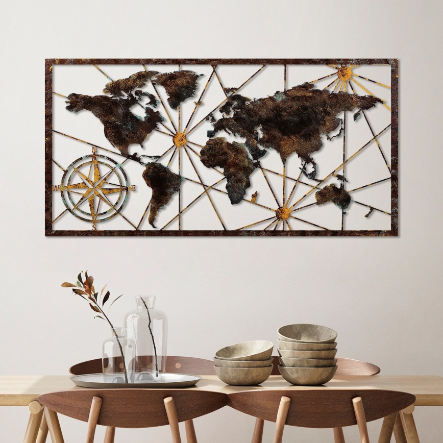 Sienų dekoracija 120x60 cm pasaulio žemėlapis metalas