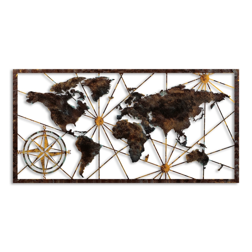 Sienų dekoracija 120x60 cm pasaulio žemėlapis metalas