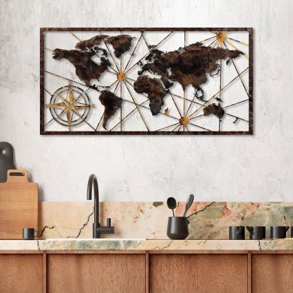 Sienų dekoracija 120x60 cm pasaulio žemėlapis metalas