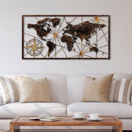 Sienų dekoracija 120x60 cm pasaulio žemėlapis metalas