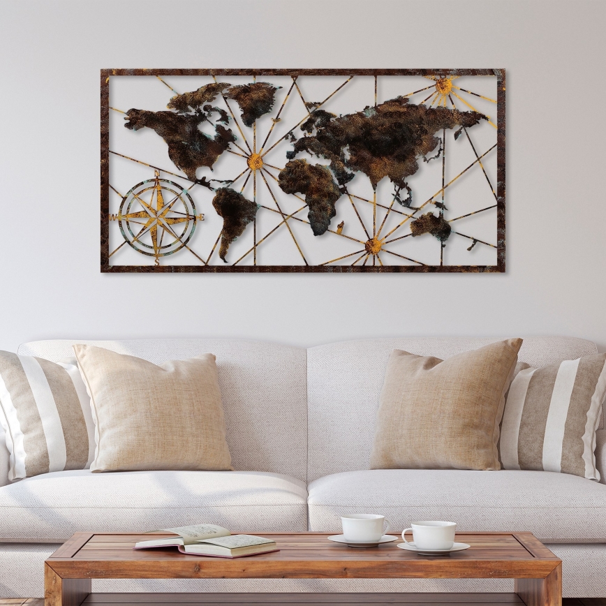 Sienų dekoracija 120x60 cm pasaulio žemėlapis metalas