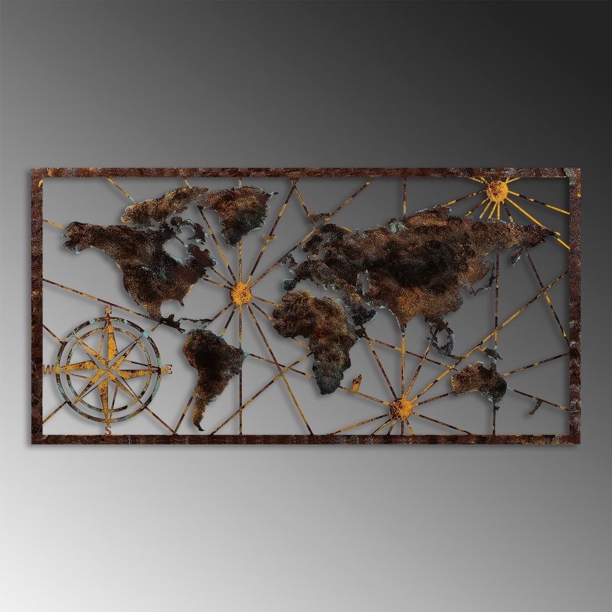 Sienų dekoracija 120x60 cm pasaulio žemėlapis metalas