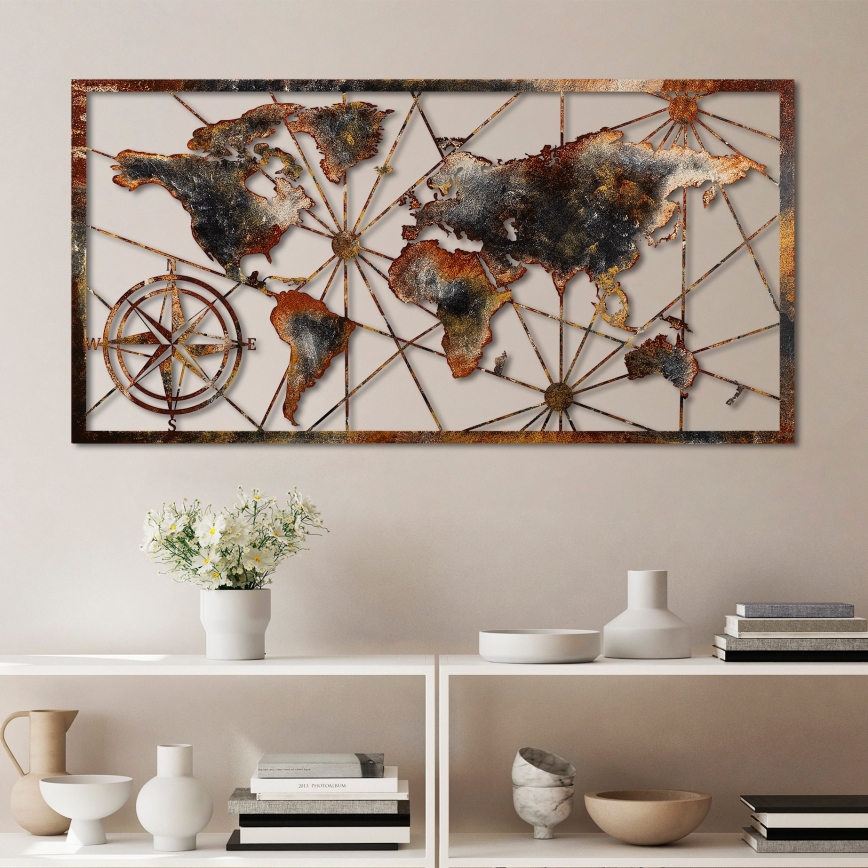 Sienų dekoracija 120x60 cm pasaulio žemėlapis metalas