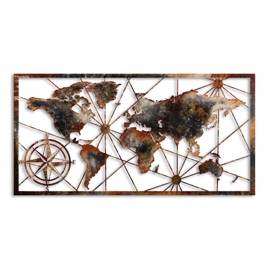 Sienų dekoracija 120x60 cm pasaulio žemėlapis metalas