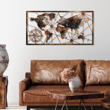 Sienų dekoracija 120x60 cm pasaulio žemėlapis metalas