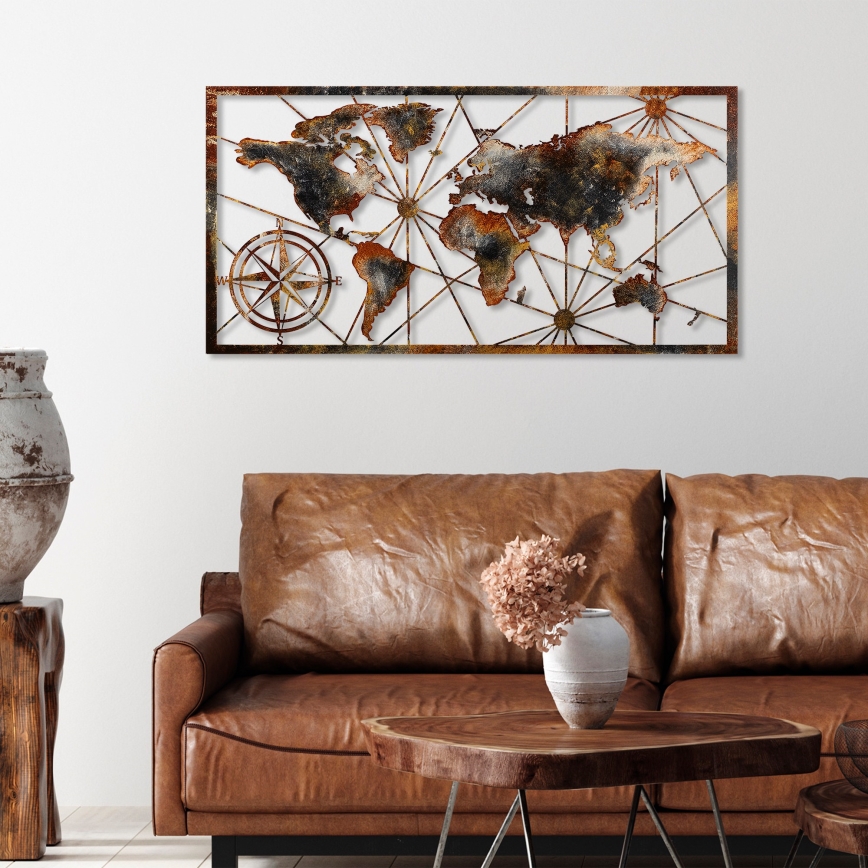 Sienų dekoracija 120x60 cm pasaulio žemėlapis metalas