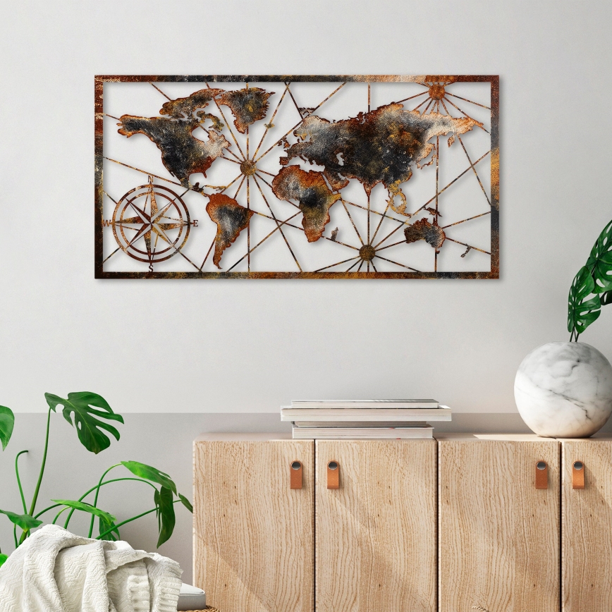 Sienų dekoracija 120x60 cm pasaulio žemėlapis metalas