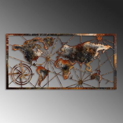 Sienų dekoracija 120x60 cm pasaulio žemėlapis metalas