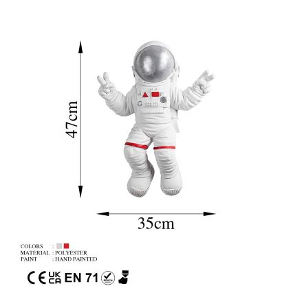Sienų dekoracija 47x35 cm astronaut sidabras